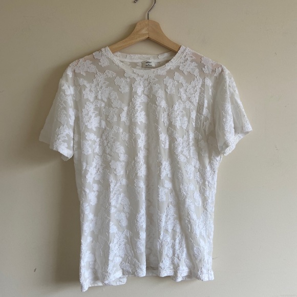 Wilfred Tarascon White Lace Appliqué Shirt Sheer - Picture 2 of 5